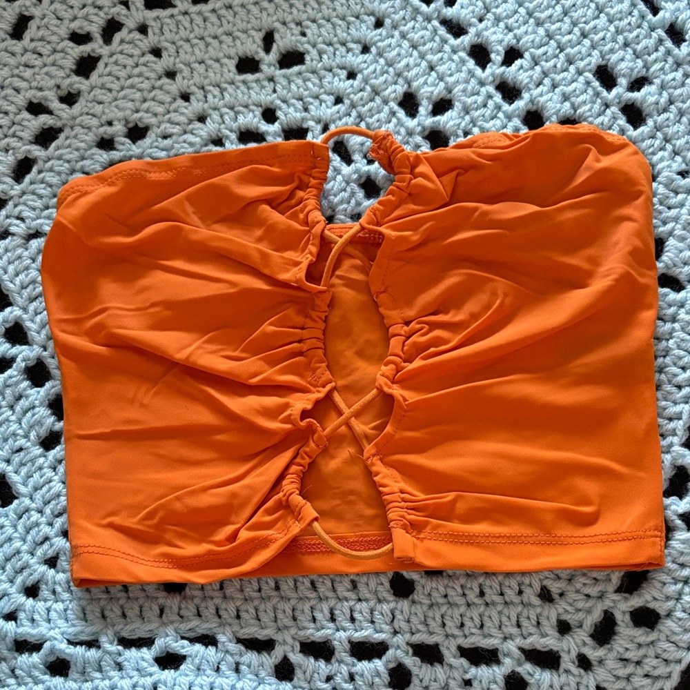 SHEIN Bright Orange Ruched Crop Top